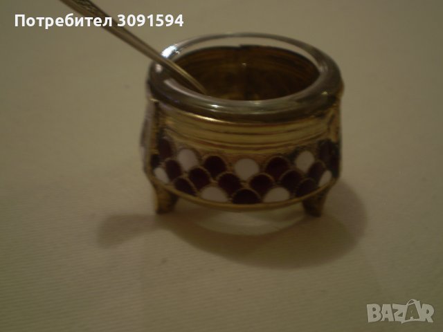 Стар Руски горчичник съд за хайвер емайл позлата със мелхио , снимка 9 - Антикварни и старинни предмети - 37850414