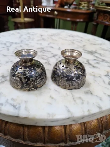 Чифт страхотни антикварни колекционерски сребърни зарфове , снимка 4 - Антикварни и старинни предмети - 50154118