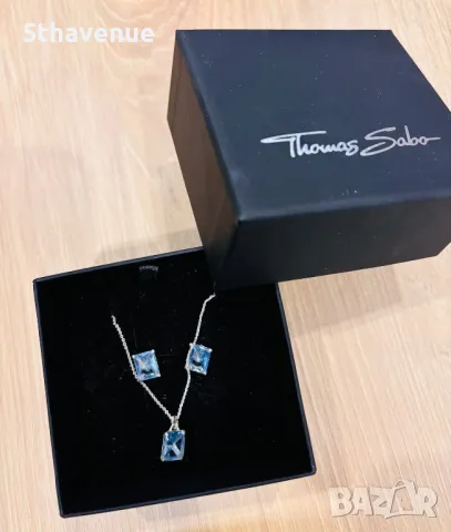 Thomas Sabo Нов комплект колие и обеци на винт със син камък 