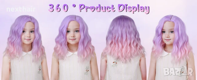 Детска къса чуплива перука лилаво розово омбре на път, снимка 7 - Други - 50837904