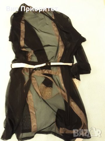 Прозрачна горница в черно и екрю-коприна + екрю орнаменти за свежест и коланче в талията, фиерична , снимка 13 - Бельо - 37258393