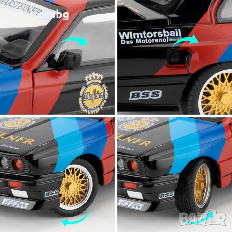 Метални колички: BMW E30 M3 DTM Warsteiner 1:24 – състезателен модел със светлини и звук, снимка 3 - Колекции - 51201482