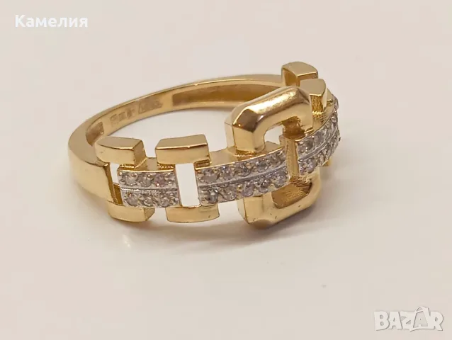 Руско злато. Пръстен с брилианти , снимка 5 - Пръстени - 56268218