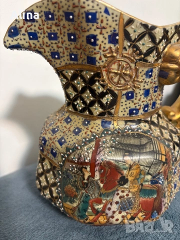 Vintage Satsuma декоративна кана – ръчно рисувана, Япония, снимка 3 - Декорация за дома - 54084611