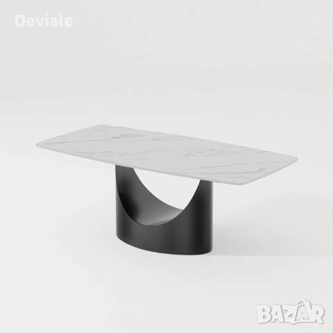 Модерна трапезна дизайнерска маса с керамичен плот и метална основа 160х90х75 см, снимка 4 - Маси - 52293538