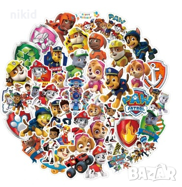 50 бр Пес Патрул Patrol самозалепващи лепенки стикери за украса декор картонена торта ръчна изработк, снимка 6 - Други - 26925561