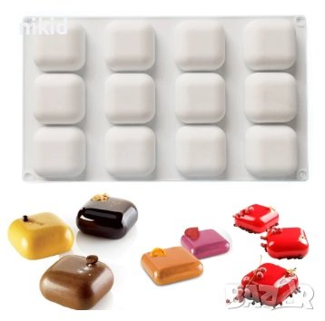 12 обли квадрати квадратчета хапки кубчета квадрат силиконов молд форма фондан шоколад десерти 