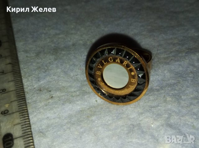 BVLGARI ПОЗЛАТЕН МАРКОВ СЕДЕФЕН АРТ ПРЪСТЕН БУЛГАРИ от БЛАГОРОДНА НЕРЪЖДАЕМА СТОМАНА 38916, снимка 12 - Пръстени - 42082394