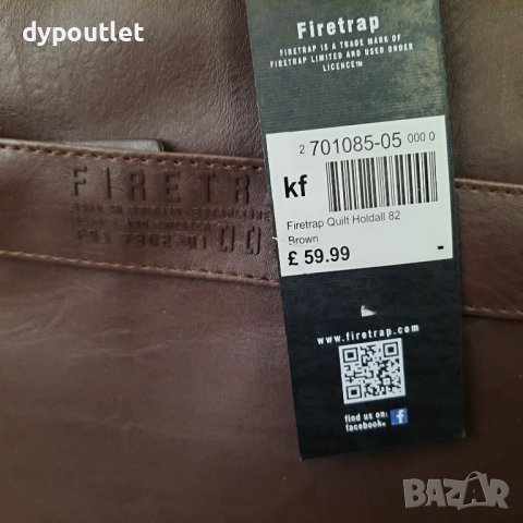Firetrap - Мъжка чанта Quilted Holdall, цвят  тъмнокафяв, размери - 47x25x26.        , снимка 7 - Чанти - 39350310