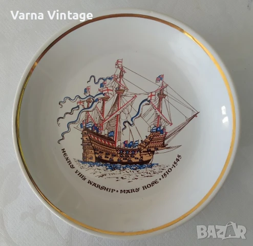 Рядка колекционерска порцеланова малка чиния Военен кораб Хенри VIII Мери Роуз 1510-1545. Англия, снимка 2 - Колекции - 50703505