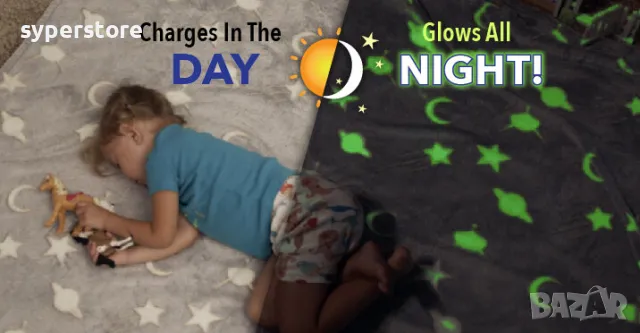 Одеяло светещо в тъмното Digital One SP01015, Плюшено,  120х150, меко, Светещо одеяло, детско одеяло, снимка 10 - Спално бельо и завивки - 49402841