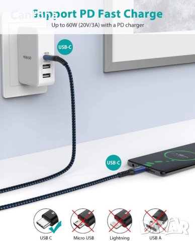 NIMASO USB C към USB C кабел за бързо зареждане 60 W, 30 см, снимка 2 - USB кабели - 42591510