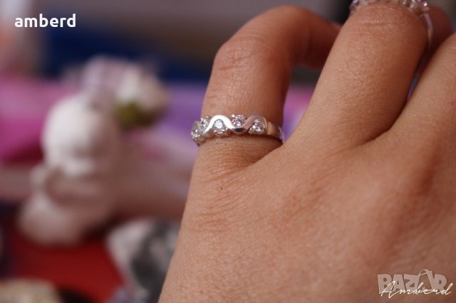 Сребърен пръстен с бели цирконии - модел R065, снимка 3 - Пръстени - 25232806