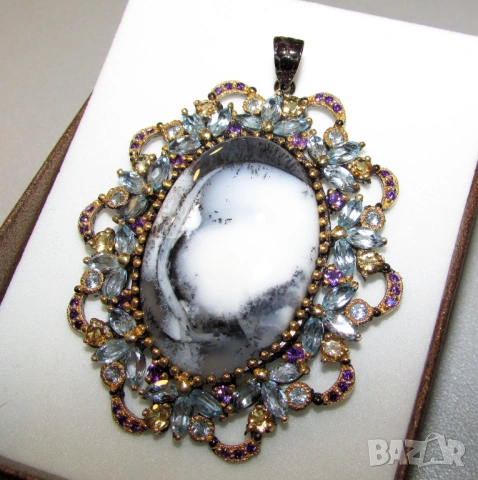 925 сребърно колие с опал дентрит 40 карата, снимка 2 - Колиета, медальони, синджири - 54053360