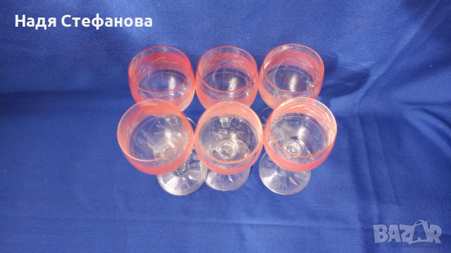 Разкошни ретро ракиени чаши, калиево стъкло, ръчна гравюра – 6 бр, снимка 5 - Чаши - 44496914