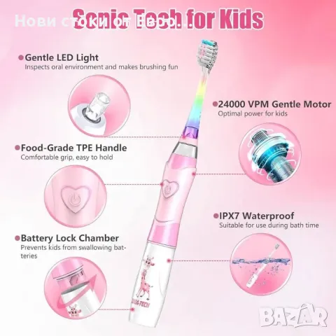 Детска електрическа четка за зъби за малки деца на възраст 2-4-8-12 години, снимка 6 - Други - 49315655