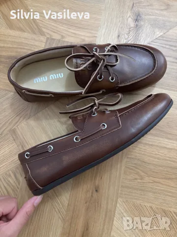 Дамски обувки Miu Miu lace-up leather boat shoes, снимка 6 - Дамски ежедневни обувки - 56085108