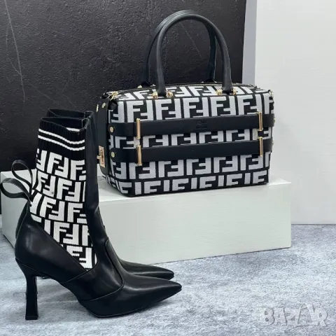 дамски комплект чанта, боти на ток и портмоне fendi , снимка 9 - Чанти - 47572114