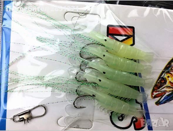 Чепаре с 5 флуоресцентни силиконови скариди, снимка 3 - Такъми - 34557260