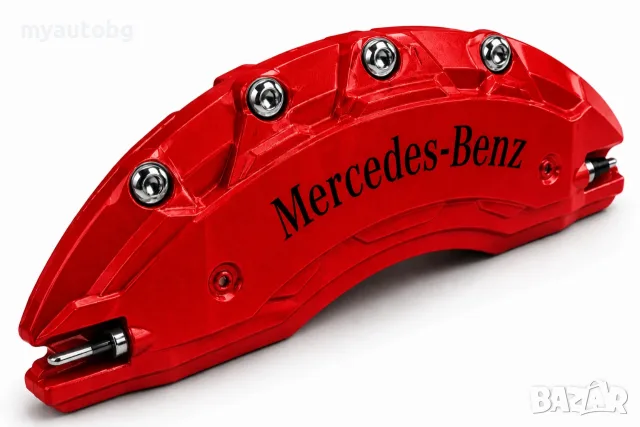 Метални капаци за спирачни апарати Mercedes-Benz – 4 броя, червен цвят, снимка 2 - Аксесоари и консумативи - 55911368