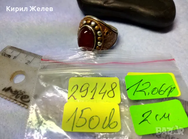 Старинен ОСМАНСКИ СРЕБЪРЕН ПРЪСТЕН СРЕБРО ВИСОКА ПРОБА с ШЛИФОВАН КАРНЕОЛ и МЕДЕН ОБКОВ 29148, снимка 6 - Антикварни и старинни предмети - 49344899