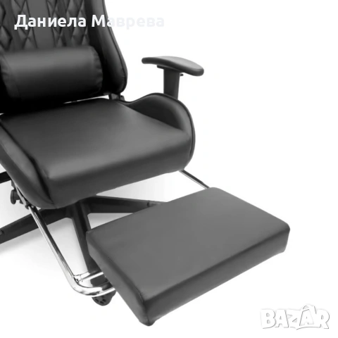 Геймърски стол с прибираща се подложка за крака и функция за масаж - черен, снимка 2 - Столове - 53366602