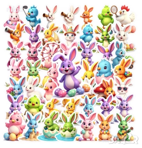 50 бр Заек Зайче Зайчета самозалепващи лепенки стикери украса декор картонена торта ръчна изработка