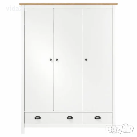 vidaXL Гардероб с 3 врати Hill бял 127x50x170 см борово дърво масив, снимка 3 - Гардероби - 56146481