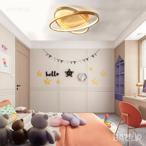 ЛЕД LED дървена таванна лампа полилей, 52см димируема дистанционно 221, снимка 2 - Лампи за таван - 51556268