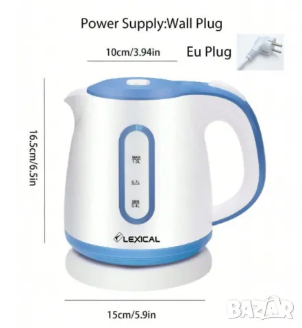 Електрическа Кана – Пластмасов Корпус, 1L, W, Безжична, LED Индикатор, снимка 2 - Кани - 49161629