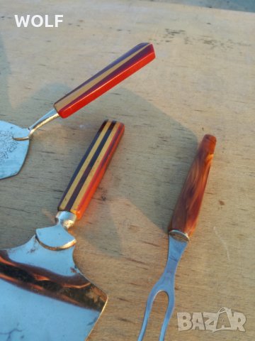 Кехлибар дръжки Немски шпатули и виличка за торти сладки, снимка 8 - Антикварни и старинни предмети - 35191583