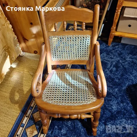 Детски масивен люлеещ се стол с ратан, снимка 2 - Столове - 55816430