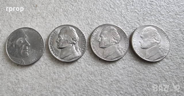Монети. САЩ . 5 цента . 4 различни монети., снимка 6 - Нумизматика и бонистика - 44693638