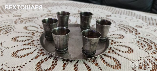 Старинен Посребрен Руски Сервиз за Водка - Ликьор , снимка 2 - Антикварни и старинни предмети - 38666225