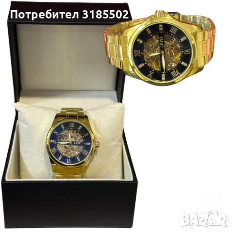 Луксозен и елегантен мъжки златист часовник LEIYI, снимка 2 - Мъжки - 51432545