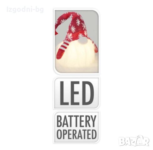 Светещ LED коледен гном - в сиво и червено! Все още наличен!