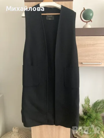 Дълъг черен елек Massimo Dutti – 80% вълна, размер S, снимка 2 - Елеци - 56439638