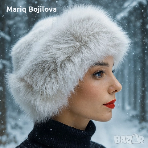 Дамска пухкава зимна шапка от изкуствен косъм, снимка 3 - Шапки - 52687660