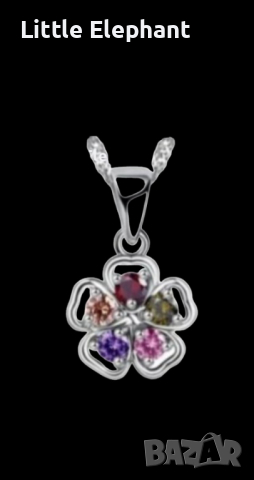 Сребърно колие с ланче,"Flowers"coloured/ново