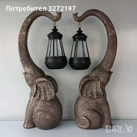 Винтажна резинена скулптура на слон, Соларно задвижвана IP44 Градинска украса навън, снимка 11 - Соларни лампи - 48295184