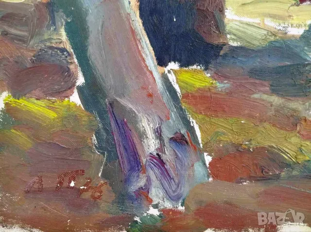 ЛЮБЕН ПЕТРОВ-ЧЕРВЕНИЯ СТАРА БЪЛГАРСКА МАСЛЕНА КАРТИНА - КАРЛОВСКА КЪЩА С ДВОР, снимка 3 - Антикварни и старинни предмети - 49990699