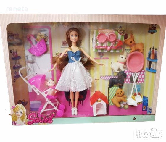 Кукла Ahelos, Момиче с домашни любимци, Кафява коса, Пластмасови, снимка 1 - Кукли - 40508841
