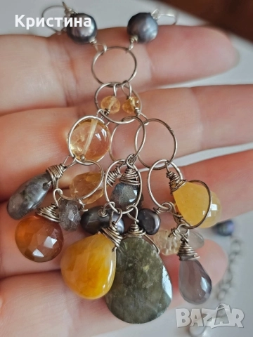 Ново сребърно авторско колие с букет от камъни