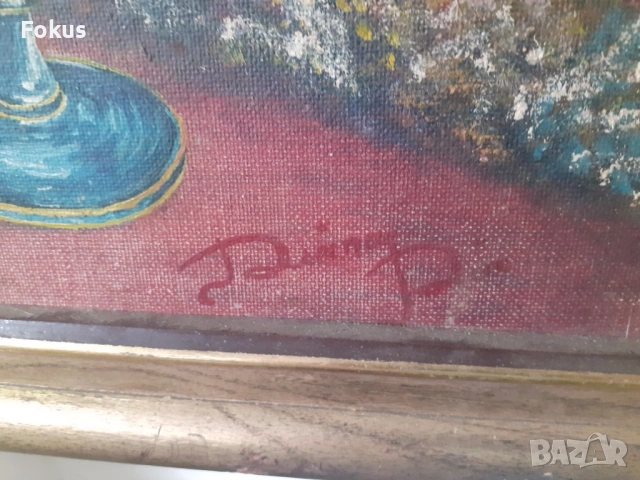 Стара авторска картина масло подпис и рамка, снимка 3 - Антикварни и старинни предмети - 53329574