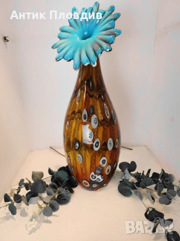 Ръчно изработена стъклена ваза „Милефиори“, снимка 3 - Декорация за дома - 53382324