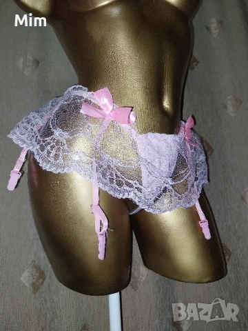 S/M  Розова прашка с колан и жартиери за чорапи , снимка 4 - Бельо - 50743051