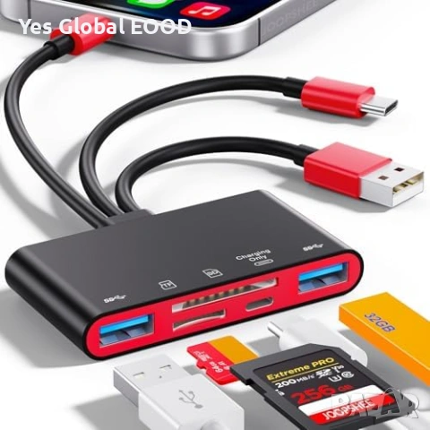 5-в-1 четец за карти памет USB OTG SD/Micro SD
