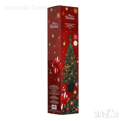 Декоративна коледна настолна елха на батерии в саксия, 50 LED, 90см, снимка 4 - Декорация за дома - 52631878