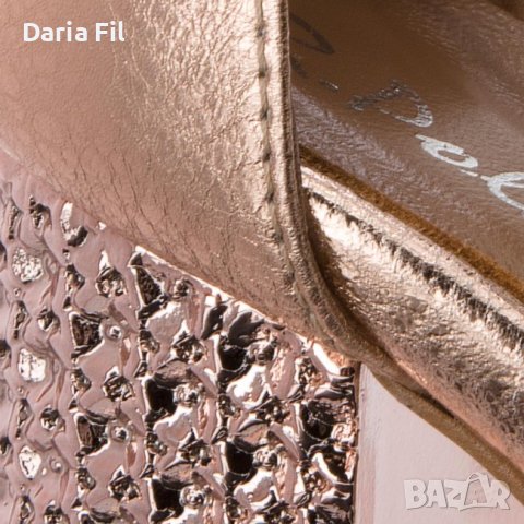 УНИКАЛНО КРАСИВИ розово-златисти сандали на ток от ЕСТЕСТВЕНА КОЖА- 36 номер, снимка 5 - Сандали - 32600012