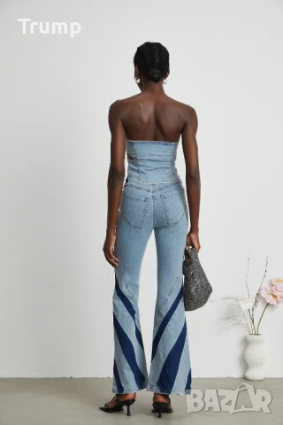 Ефектен дънков комплект от панталон с къс топ., снимка 4 - Комплекти - 51268714